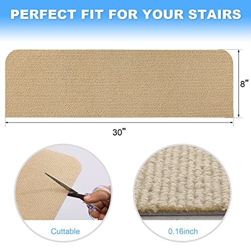 Joenie Soft Stair Treads Non-Slip Carpet Mat For Wooden Steps, 8" X 30" (15-Pack) Indoor Staircase Carpets, Stair Runners Rugs Safety For Elders, Kids And Dogs With Reusable Adhesive (Beige) #TOP2