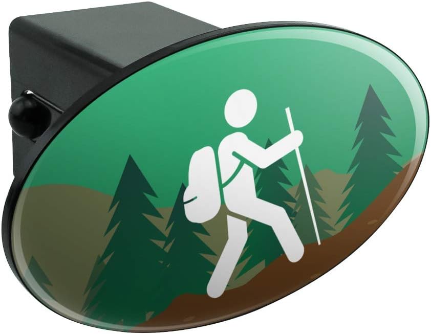 Hiker Hiking Symbol Mountain Nature Oval Tow Trailer Hitch Cover Plug