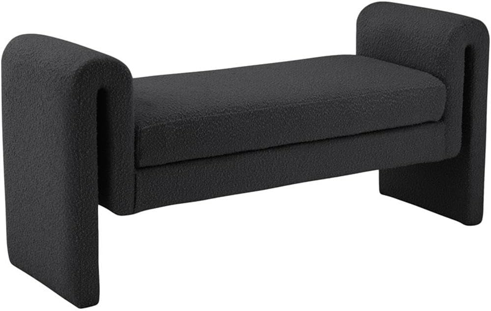 Pemberly Row Modern Fabric Bedroom Bench, 51" W x 17" D x 24.5" H, Black Boucle Upholstery, Curved Arms, Contemporary Design Seating for Living Room or Bedroom