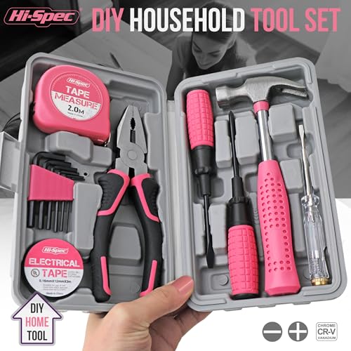 Hi-Spec 13pc Pink Womans Compact Crafts & Home DIY Repair Hand Tool Kit Set with Pliers, Cutters and Precision Screwdrivers for Ladies - Image 2