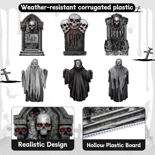 6 Stück Halloween Grabstein Deko,Schaumstoff RIP Grabsteine,Outdoor Grabsteine für den Garten,Hof-Requisiten,Halloween Deko Outdoor,für Party,Spukhaus,Friedhof,Rasen im Freien,Draußen