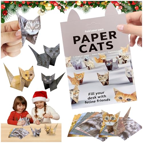 Audasi 50 Piezas Kit de Origami de Gatos de Papel, Gatos de Papel de Origami Kit Creativo de Animales de Origamis Divertida Actividad Artesanal para Adultos y Niños Decoración de Escritorio