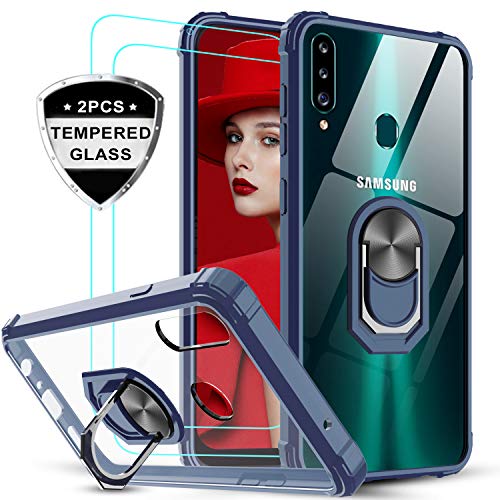 Samsung Galaxy A20S Case (Not Fit A20) with Tempered Glass Screen Protector [2 Pack], LeYi [Military Grade] Clear Crystal Shockproof Phone Case with Magnetic Ring Car Kickstand for Samsung A20S, Blue