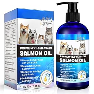 Alaskan Salmon Oil for Dogs & Cats 250ml – Natural Omega 3 & 6 Fish Oil Supplement with EPA & DHA – Supports Skin, Coat, Joints, Brain & Heart – Anti-Inflammatory Pet Supplement for Dogs and Cats