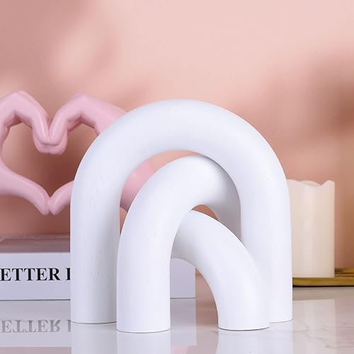 Miniatura 5 de XMGZQ Arco de Madera Blanca para Artículos de Decoración de Mesa de Café, Estatua de Madera y Conjunto de Esculturas 3, Estética Japonesa Neutra