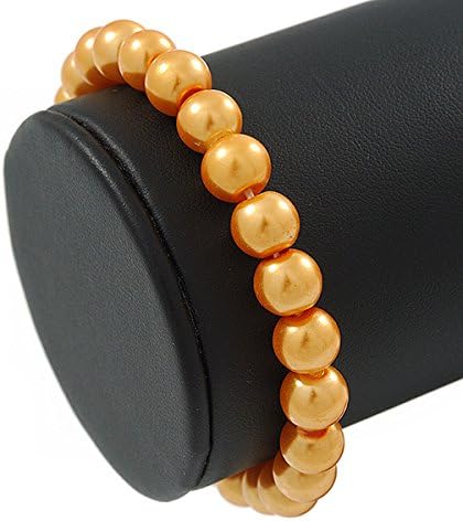 Avalaya 8mm Golden Yellow Pearl Style Single Strand Bead Flex Bracelet - 18cm L, yellow, gold - Image 4