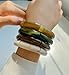 iF YOU 4pcs Chunky Acrylic Bangle Bracelets for Women, Resin Bamboo Bead Stretchy Bracelet Stack, Fashion Jewelry for Women (4pcs-green & brown bracelets)