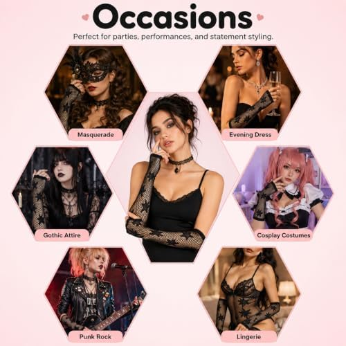 Fishnet Gloves Fingerless, Black Star Long Fishnet Arm Sleeves — 사진 7