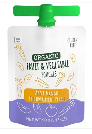 Variety Pack of Organic Fruit & Veggie Pouches 24 Count (Apple Strawberry Spinach & Apple Mango Carrot Peach) | No Added Sugar | Gluten-Free | Kosher | 3.17 oz Each