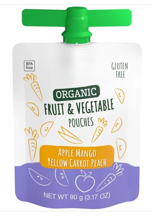 Variety Pack of Organic Fruit & Veggie Pouches 24 Count (Apple Strawberry Spinach & Apple Mango Carrot Peach) | No Added Sugar | Gluten-Free | Kosher | 3.17 oz Each