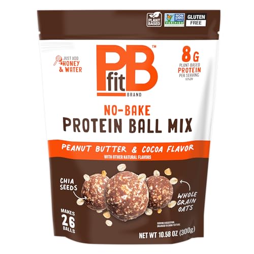 Image of PBfit No Bake Peanut Butter & Cocoa Protein Ball Mix, 8g Protein, Made with Chia Seeds & Whole Grain Oats, Gluten Free, Vegan Snacks, 10.58 Oz Bag