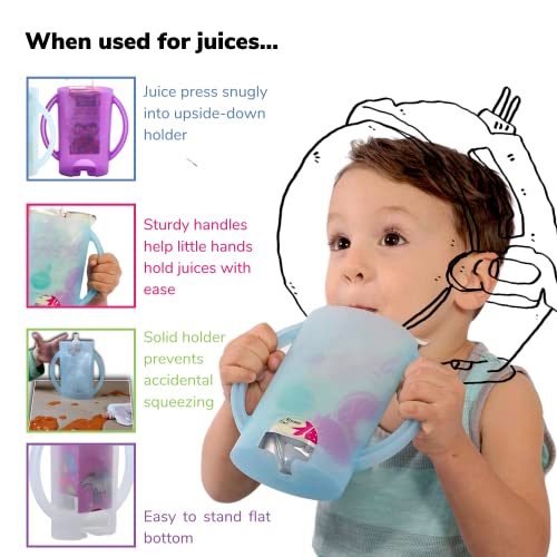 Flipping Holder DELUXE Squeeze Proof (with lid) for Food Pouches & Juice Boxes - Multipurpose - Prevent Messes & Support Self-Feeding - Easy Grasping Handles - Made in USA - Thumbnail 4