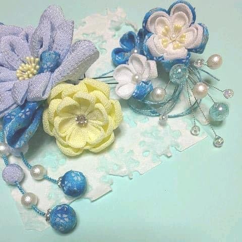 つまみ細工の髪飾り＊Ｕピン５本 Y <1116zつまみ細工・髪飾り>