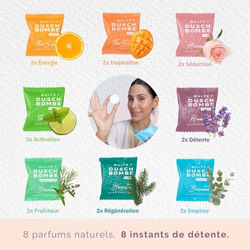 WALTZ 7 Set Bombes de Douche, 16 Sachet, 8 Senteurs, Aromatherapie, Calmant, Revigorant et Relaxant, Idee Cadeau Homme, Femme, Maman, Papa, Grand Mere, Coffret Beaute – vue 4
