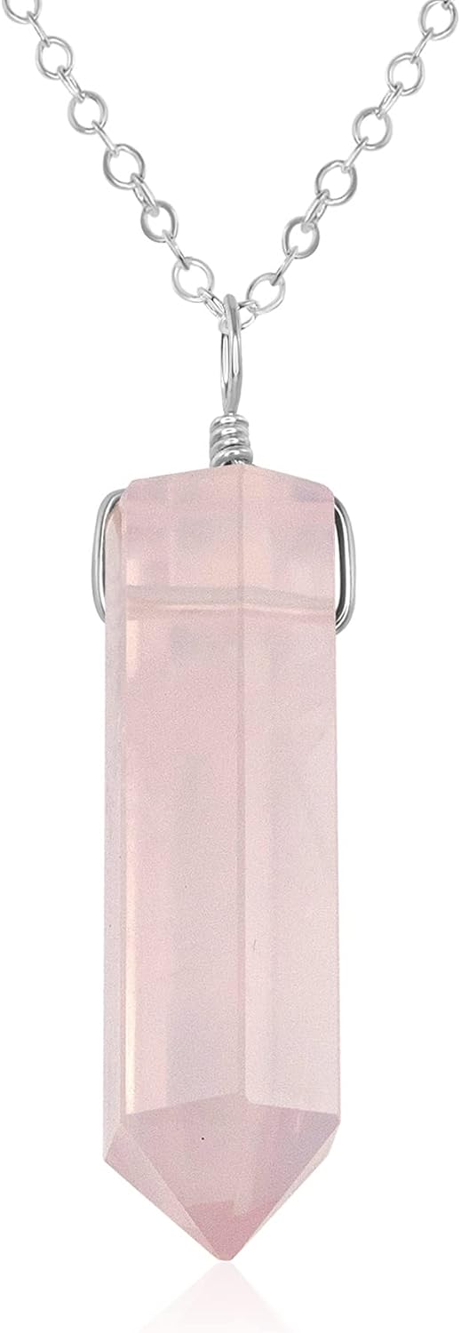 Luna Tide Rose Quartz Large Crystal Point Necklace in Sterling Silver