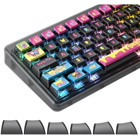 ASA Pudding Customized PBT keycaps, 120-key PBT&Dye-sub Translucent Purple keycap Set for Cherry/Gatron MX switches 60%/68/82/96/104 Gaming Mechanical Keyboards（Graffiti Black） Cover