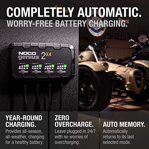 NOCO GENIUS2X4: 8A 4-Bank Smart Battery Charger (2A/Bank) - 6V/12V Automatic Maintainer, Trickle Charger & Desulfator with Overcharge Protection & Temperature Compensation – For Lead-Acid & Lithium - Image 5