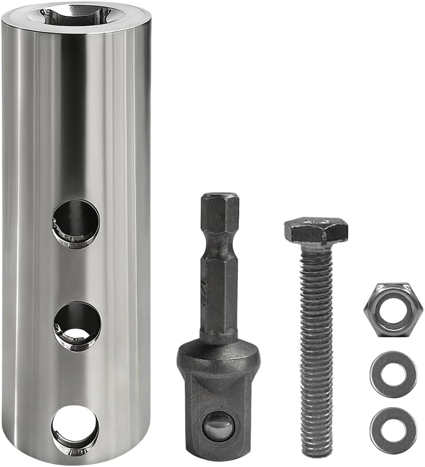 Heavy Duty Stainless Steel Trailer Jack Electric Drill Adapter Kit Attachment with a 1/2 Inch Socket Adapter Bit Compatible with 1 Inch Jack Drive Shaft for RV Boat Utility Trailers Accessories