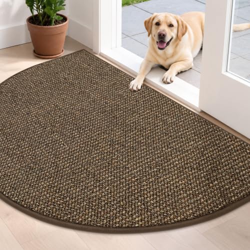 BEQHAUSE Dirt Trapper Door Mat 32" x 48" Half Circle Non Slip Rugs, Brown | Washable Indoor Door Mat, Absorbent Doormats Entrance, Low Profile Welcome Floor Mat for Front Back Door, Rugs For Entryway