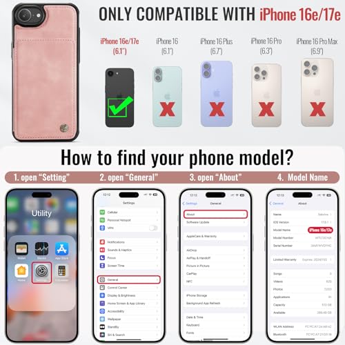 Vinich for iPhone 17e / 16e Wallet Case with Card Holder, RFID Blocking Credit Slots Kickstand Shockproof Phone Cover Fit for iPhone 16e & 17e 6.1" Rose Pink by Vinich - Used condition - Image 2