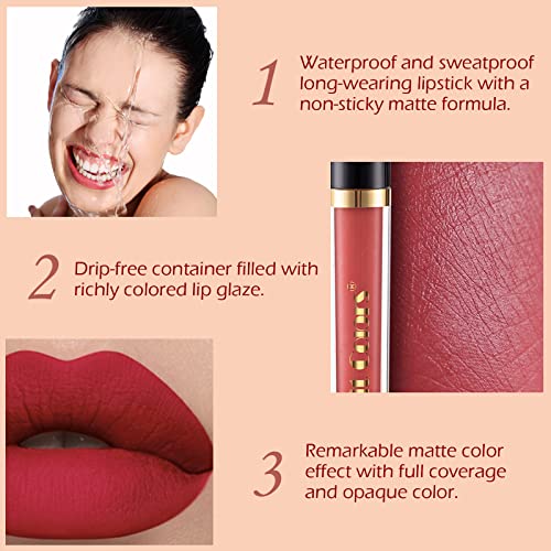 Kimieye 6Pcs Lip Liner + Matte Liquid Lipstick Set, Super Long Lasting Waterproof Non-Stick Cup Velvety Nude Lipstick Kit, High Pigmented Lip Makeup Gift Set For Women (6Pcs,Set A) #TOP2
