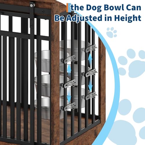 55" Large Dog Crate Furniture TV Stand - Heavy Duty Metal & Wood Dog Cage Table Kennel with Sliding Door and Food Bowl for Extra Large or Medium Dogs, Indoor Living Room Rustic Brown by IDEALHOUSE - Image 6