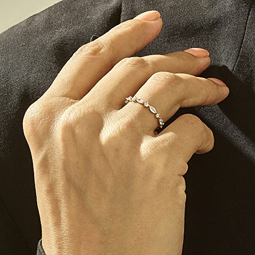 1.4Mm Marquise Eternity Wedding Band |14K Solid Real Gold Stacking Ring Dainty Thin Love Cz Ring Enhancer For Engagement (Size 2 To 11) (Yellow Gold 6) #TOP3