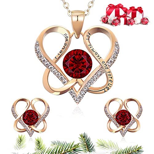 DYD Parure Bijoux Femme, S925 Argent Pendentif avec Boucles d'oreilles en Or, Ensemble Bijoux et Boîte à Bijou LED Cadeaux Cadeau Saint Valentin, Anniversaire, Fête des Mères (Red-2) Cover