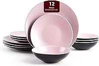 Vista 37 de Colors Life - Juego de vajilla de 16 unidades, color negro brillante exterior + interior con acabado mate, color muy baya