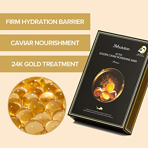 Jmsolution Active Golden Caviar Nourishing Mask - Korean Skincare Facial Mask-Cavior Extracted - Collagen Essense- 10 Sheets For All Skin Type #TOP2