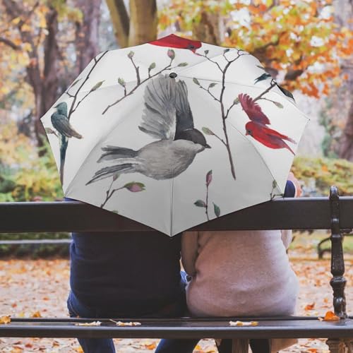 Parapluie de voyage oiseau rouge robuste et automatique haut de gamme