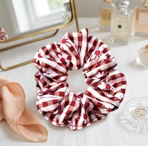 Image of 4-Piece Cute Accessory Combo Pack for Women: Matte Flower Hair Claw Clip, Gingham Scrunchie, Pearl Hair clip, Clear Beaded Charm Bracelet