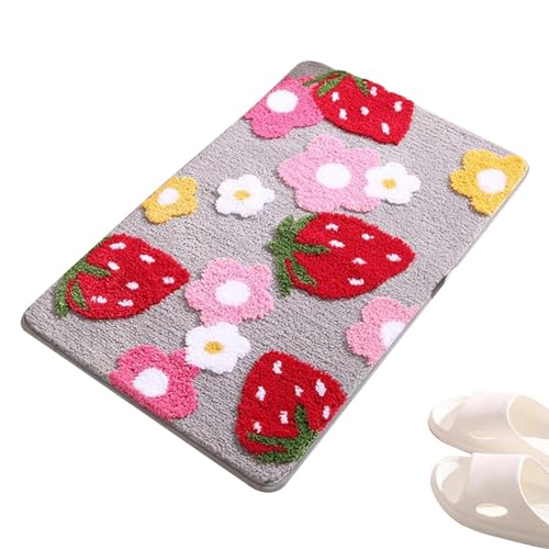 Samuliy Tapetes para baño, tapetes para puerta de baño, alfombras de cocina, alfombras de baño, suaves y absorbentes, alfombra de baño antideslizante, alfombra de fresa, decoración del hogar