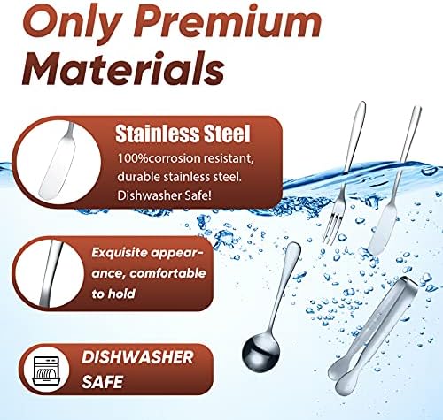 Cheese Butter Spreader Knives Set Charcuterie Accessories Stainless Steel Spreader Knives Charcuterie Boards Utensils Mini Serving Tongs Spoons and Forks for Pastry Making (Silver, 14 Pcs)