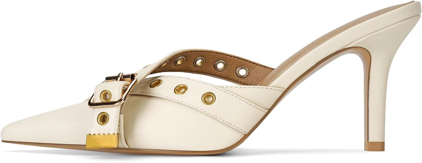 Dsevht Black Kitten Heels for Women Pointed Closed Toe Dressy Bow Heel Vintage Heeled Mules Sexy Pointy Studded Slip on Stiletto Pump Shoes