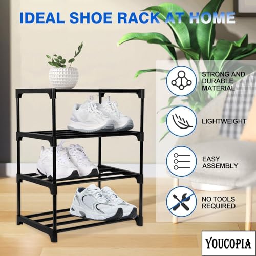 Image of Mevigo 4 Tier Shoe Rack Organizer for Home, Space Saving Shoe Storage Shelf, Durable Multi-Layer Footwear Stand for Entryway, Bedroom, Closet & Living Room, Black-4tier