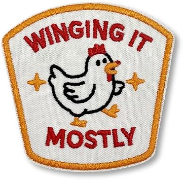 Winging It Mostly Patch 3 Inch Funny Chicken Hook & Loop Patch Embroidered Hook & Loop Patch for Backpacks, Vests, Hats, Gifts, or Tactical Gear