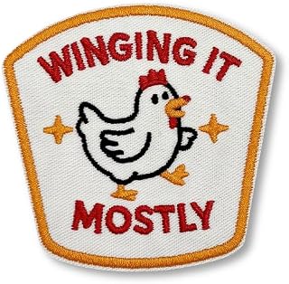 Winging It Mostly Patch – 3 Inch Funny Chicken Hook & Loop Patch – Embroidered Hook & Loop Patch for Backpacks, Vests, Hats, Gifts, or Tactical Gear
