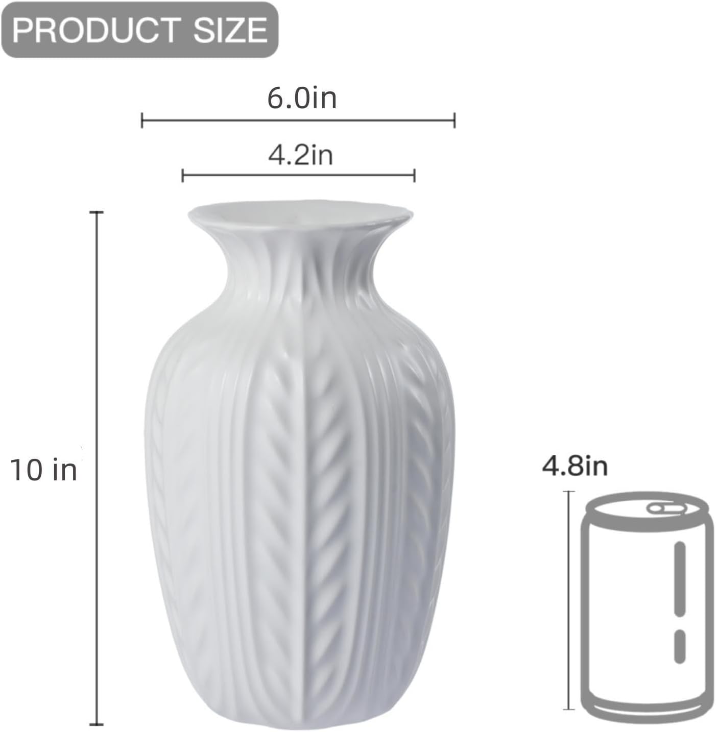 Matte White Ceramic Flower Vase, 10 Inch Unique Wheat Ear Textured Modern Large Vases for Trendy Home Decor Living Room Entryway Shelf Office Rustic Table Centerpiece (Matte White) - Image 6