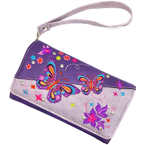 Zelris Butterfly Flower Season Embroidery Women Crossbody Wrist Trifold Wallet2