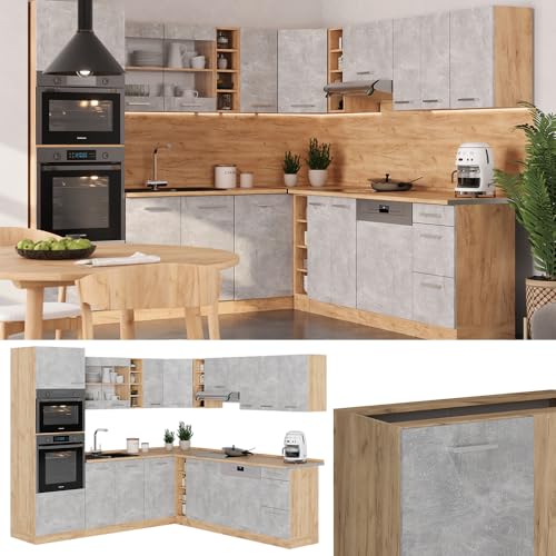 Vicco Cucina Angolare Completa Calcestruzzo/Quercia Dorata 237 X 247 Cm , Pl Marmo - 8