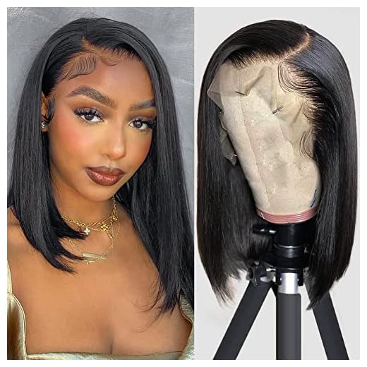 Flady Straight Bob Wig Human Hair 13x4 HD Frontal Lace Wig 150% Density Short Bob Wigs for Black Women Glueless Bob Lace Front Wigs Human Hair Pre Plucked Natural Color 12 inch