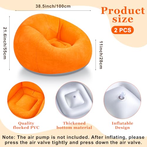 Image of Realspring Inflatable Bean Bag Chairs Outdoor Blow up Camping Chairs Inflatable Lazy Sofa Folding Portable Bean Bag Loungers Couch for Movie Night(Orange, Green,2 Pcs)