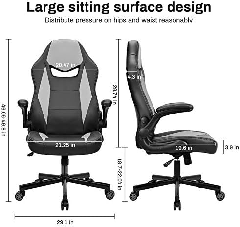 BASETBL Office Gaming Chair PU Leather Ergonomic Swivel Computer Chair With Flip-up Armrest, Adjustable Height Executive Desk Chair (Grey)