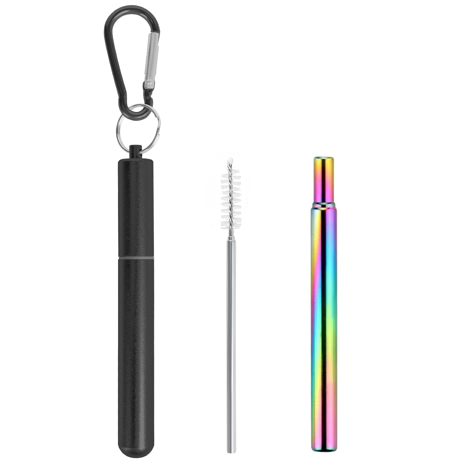 1 Pack Metal Straws, Reusable Straws with 1 Aluminum Case, 1 Cleaning Brush, and 1 Keychains, for Cruise Ship Essentials, Travel Essentials(Black)