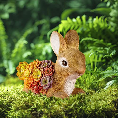 Kayden's Creations Garden Statue Bunny Rabbit Figurine With Solar Led Light - Cute Smiling Animal Sculpture For Indoor Outdoor Spring Summer Decorations, Patio Yard Lawn Ornaments #TOP2