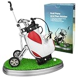 Mini Desktop Golf Bag Pen Holder with Lawn Base and Golf Pens 3-Piece Set of Golf Souvenir Tour Souvenir Novelty Gift for Golfer,Father,Boyfriend (red and white)
