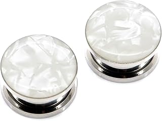 Juego de 2 túneles para orejas de 4 mm a 25 mm, color blanco, redondos, de acero inoxidable
