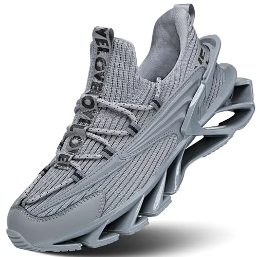 Men's Trail Runners Fashion Sneakers Breathable Mesh Running Shoes Blade Non Slip Casual Athletic Walking Shoes Grey