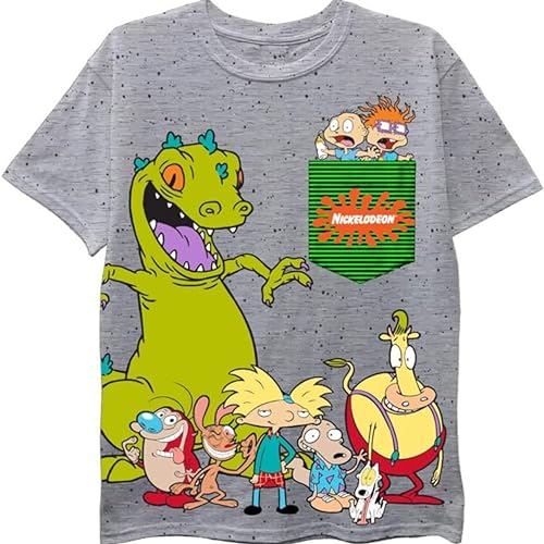 Rugrats Nickelodeon Boys Reptar Short Sleeve T-Shirt - Reptar All Over Print T-Shirt Heather Gray